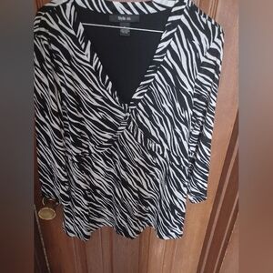 Style & Co. Black and White V-Neck Zebra Blouse